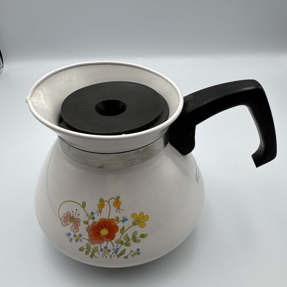 Vintage Corning Ware Wildflowers 6 Cup Coffee Tea Pot P-104 No Metal Lid As Is
